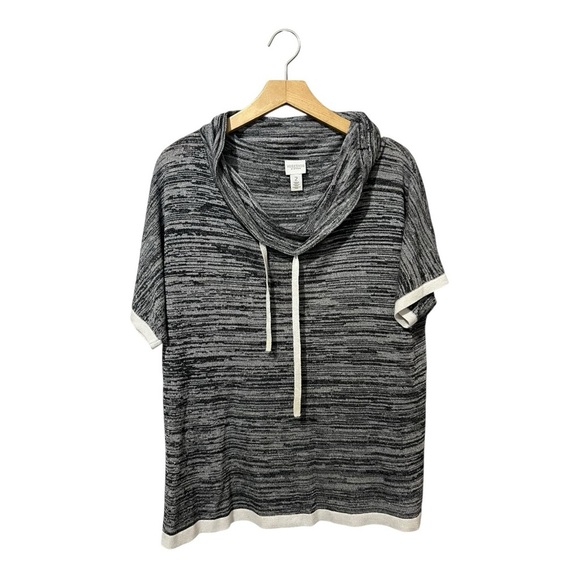 Weekends By Chico's Sweater Size 2 (L) Space Die Hooded Pullover - Picture 1 of 3